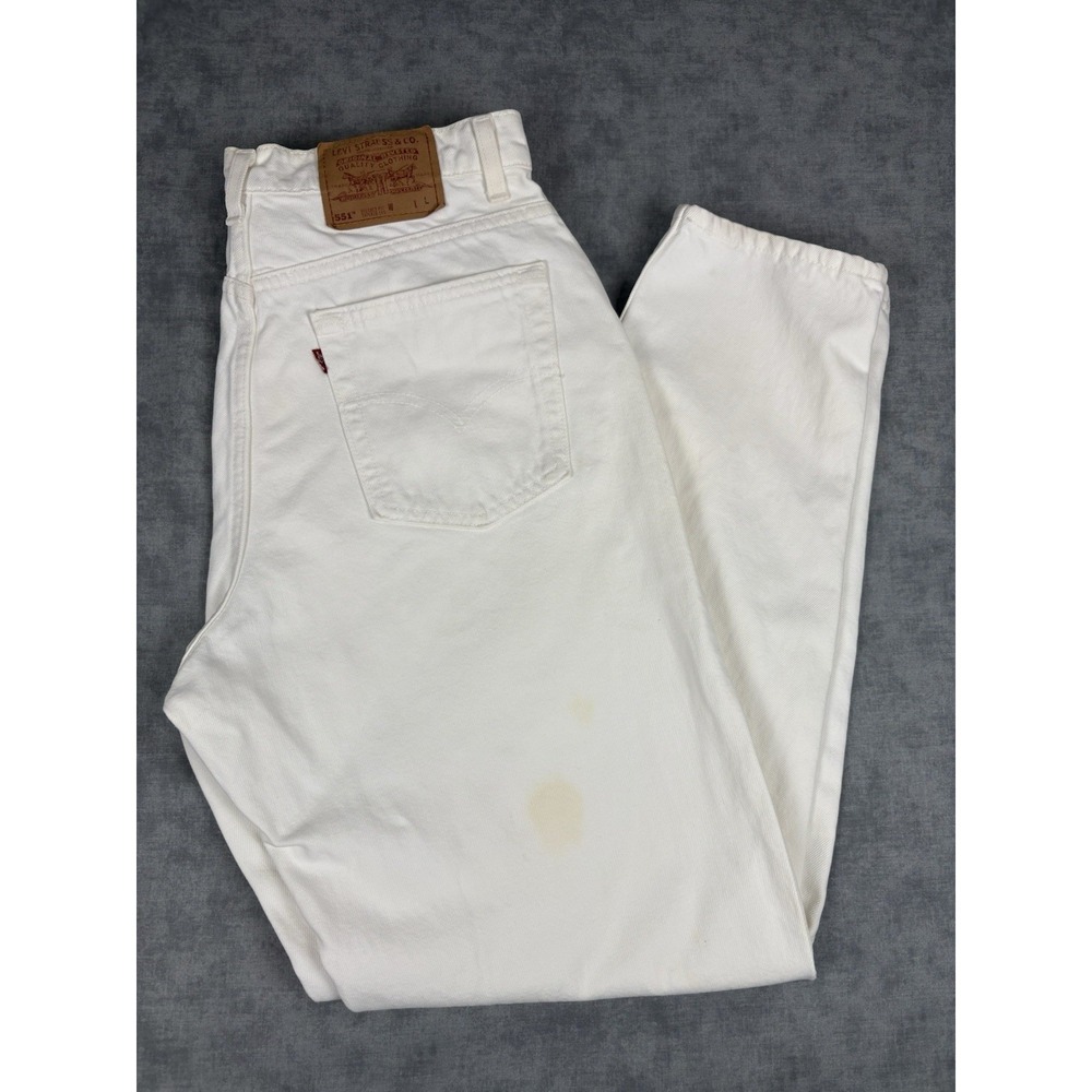 Vintage 90s Levis 551 Womens 16 Long White Jeans USA Relaxed Tapered Distressed